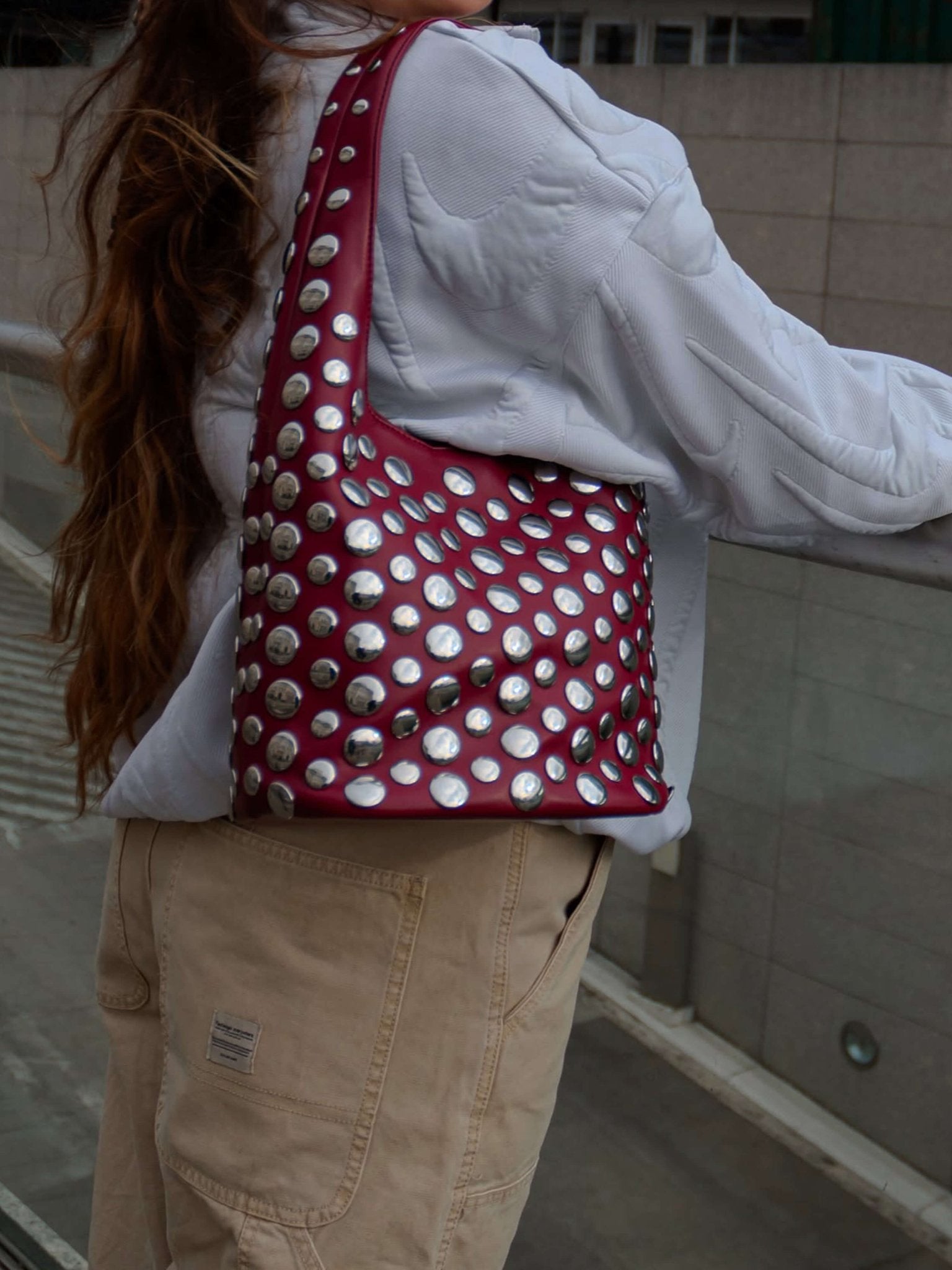 Seame - Alva Studded Bucket Bag Red Regular